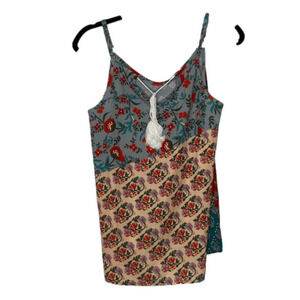 Patchwork Multi Print Tank Top Spaghetti Strap V Neck
